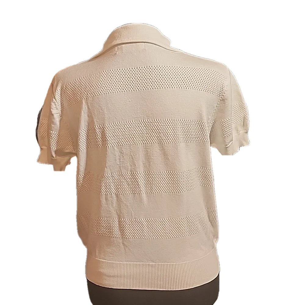 Cream Short-Sleeve Knit Cardigan Sweater - Picture 6 of 8